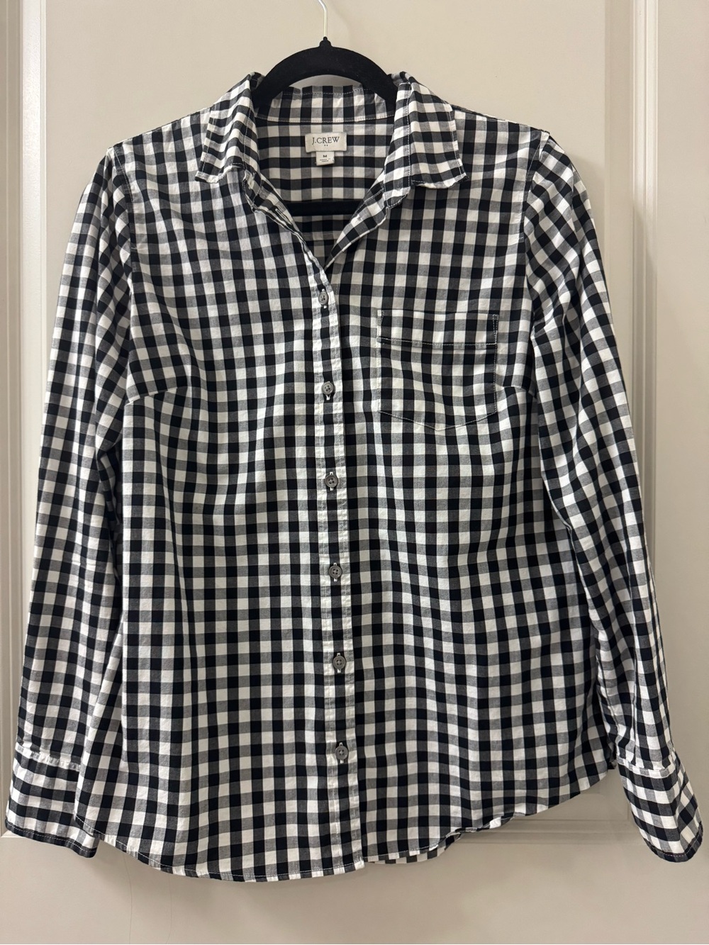 J. CREW Women's Black & White  Button-up Collared Classic Fit Size M Cotton Work